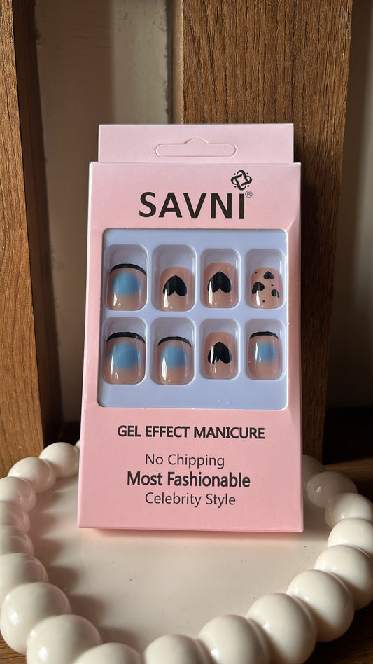 Blue/Black Nails - Set of 12 nails