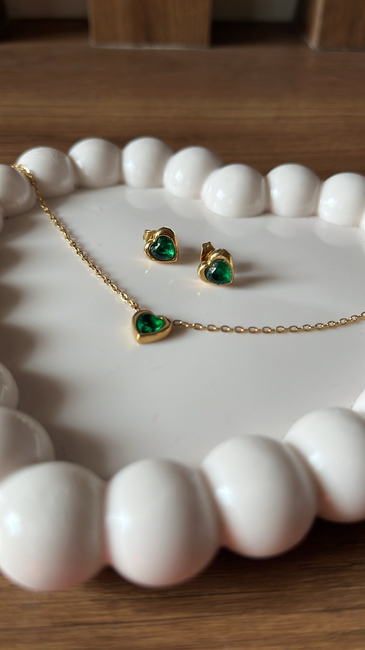 Emerald Heart Necklace and earrings set