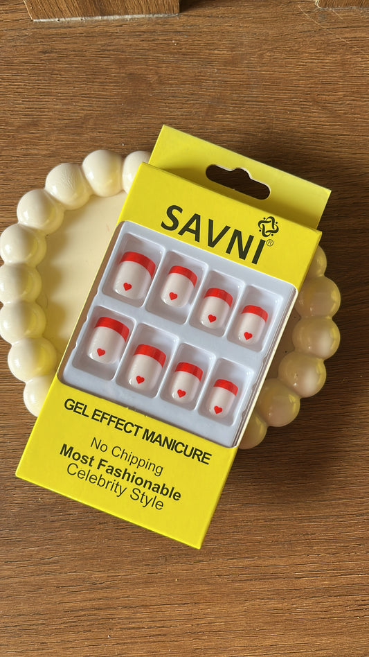 Red French tip: 12 nails in a box - Premium Nails