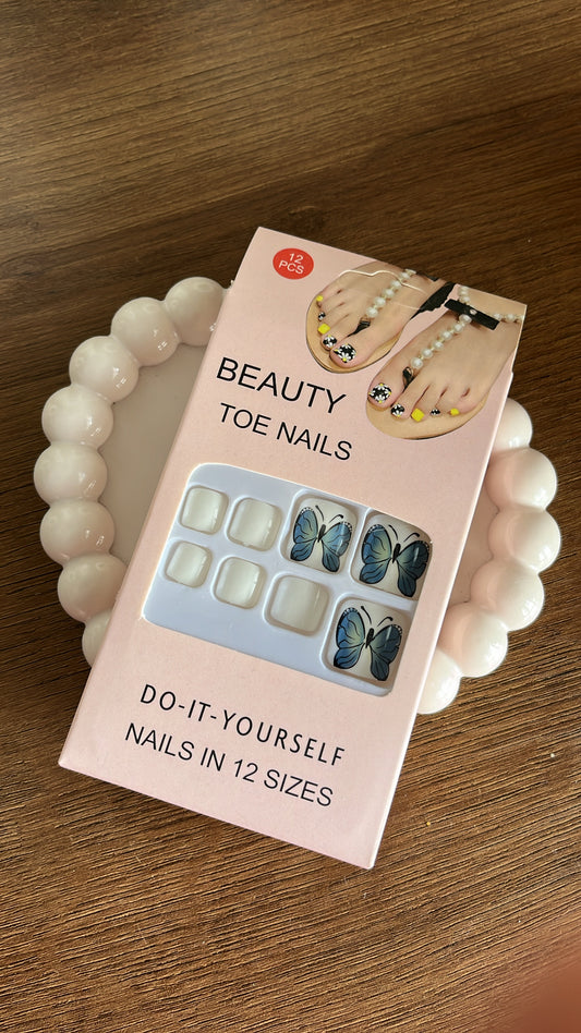 White Butterfly Toe Nails