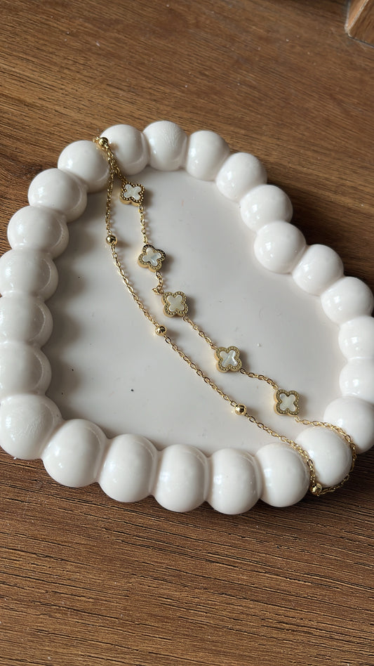 White Clover Charm - Double Chain Bracelet