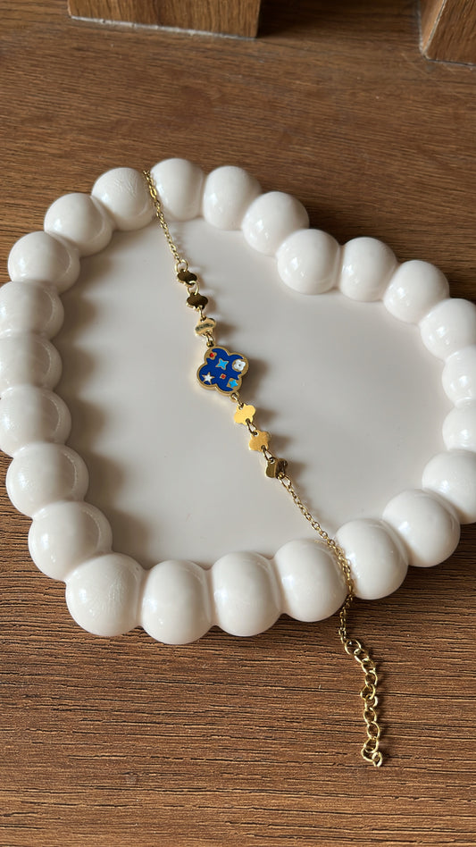 Clover Charm - Blue Chain Bracelet