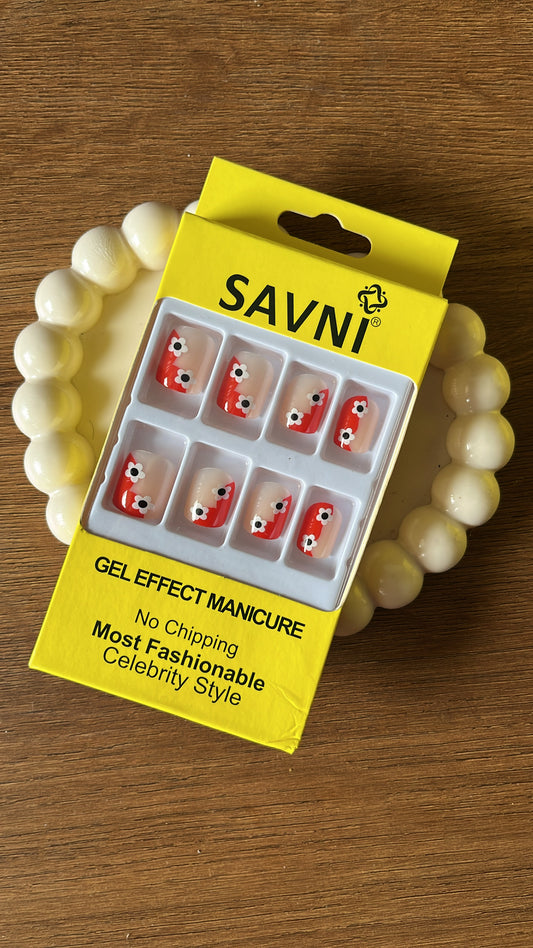 Red flower tip: 12 nails in a box - Premium Nails