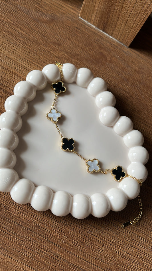 Clover Charm - White n Black Chain Bracelet