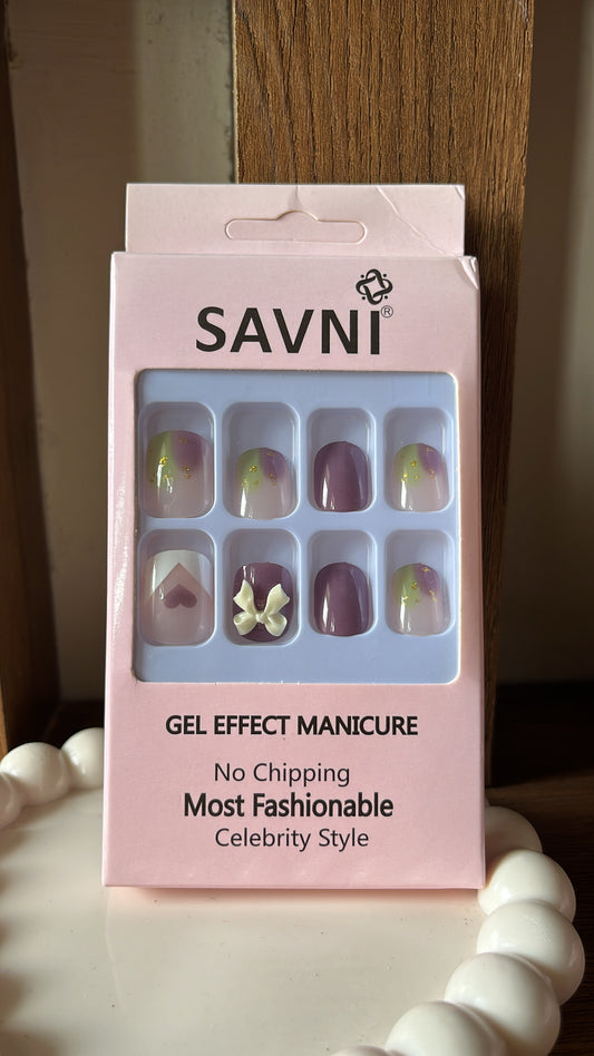 Purple Bow Stone Nails
