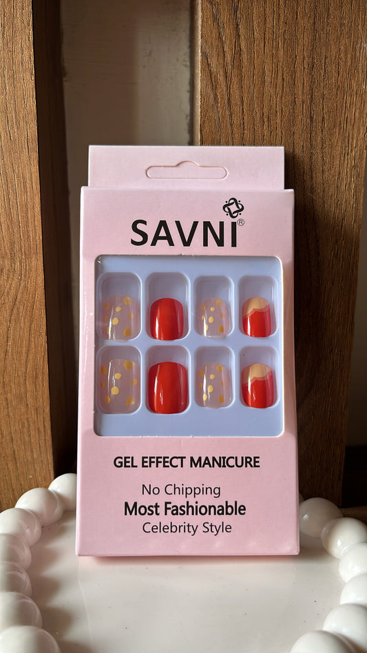 Red/Gold Nails - Set of 12 nails