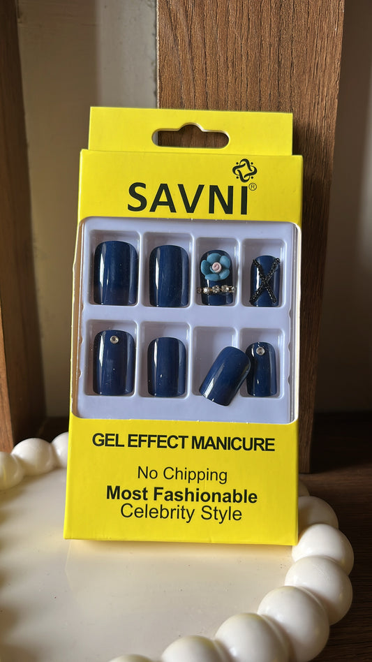 Navy Blue Stone Nails