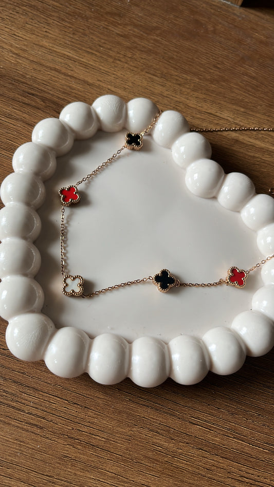 Clover Necklace - Red/Black/White