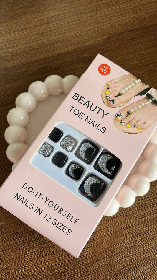Silver Black Moon Toe Nails