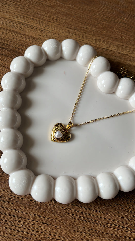Heart Pearl Necklace - White