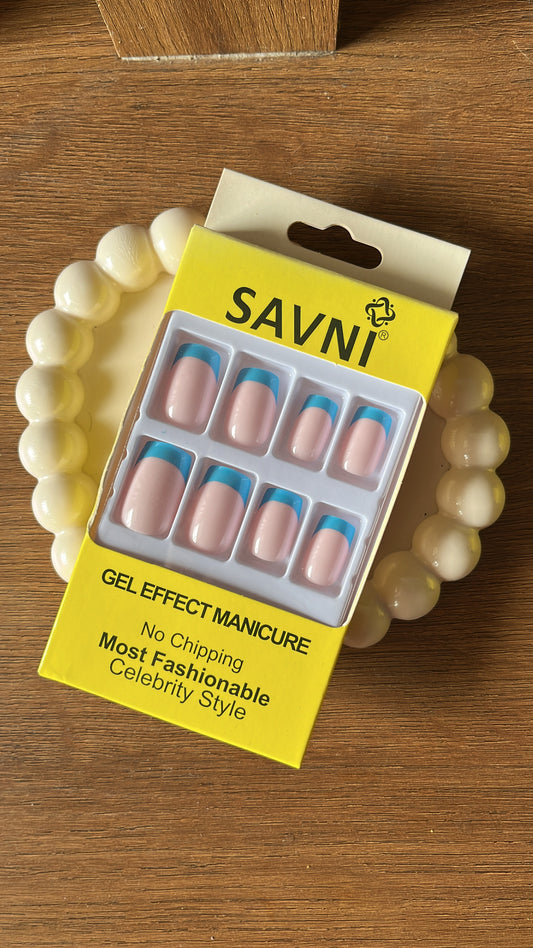 Blue French tip: 12 nails in a box - Premium Nails