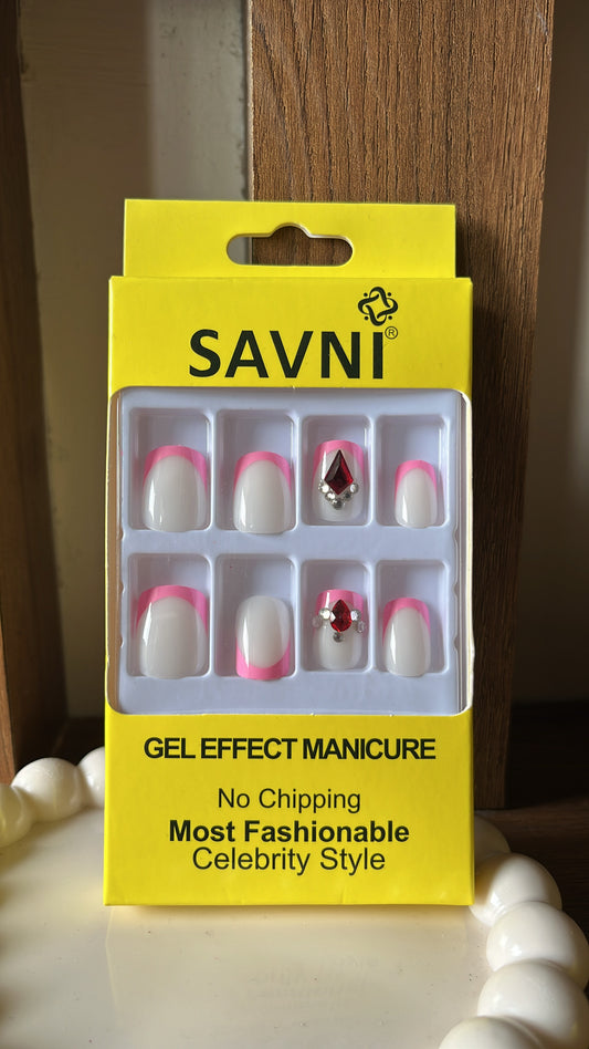 Pink Tip Stone Nails