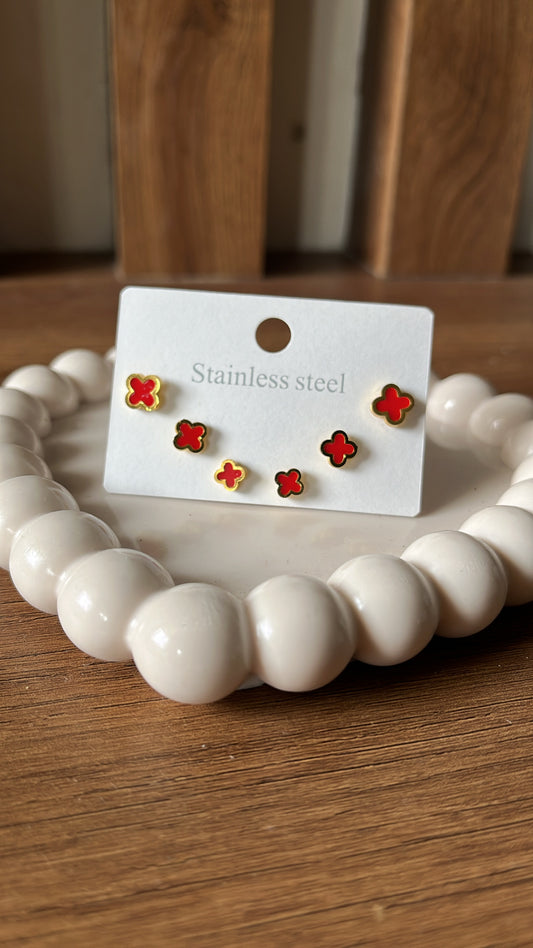 Clover Combo Earrings - Red