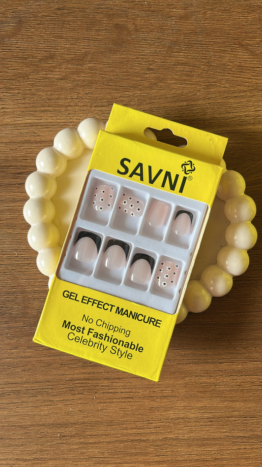 Black French tip: 12 nails in a box - Premium Nails