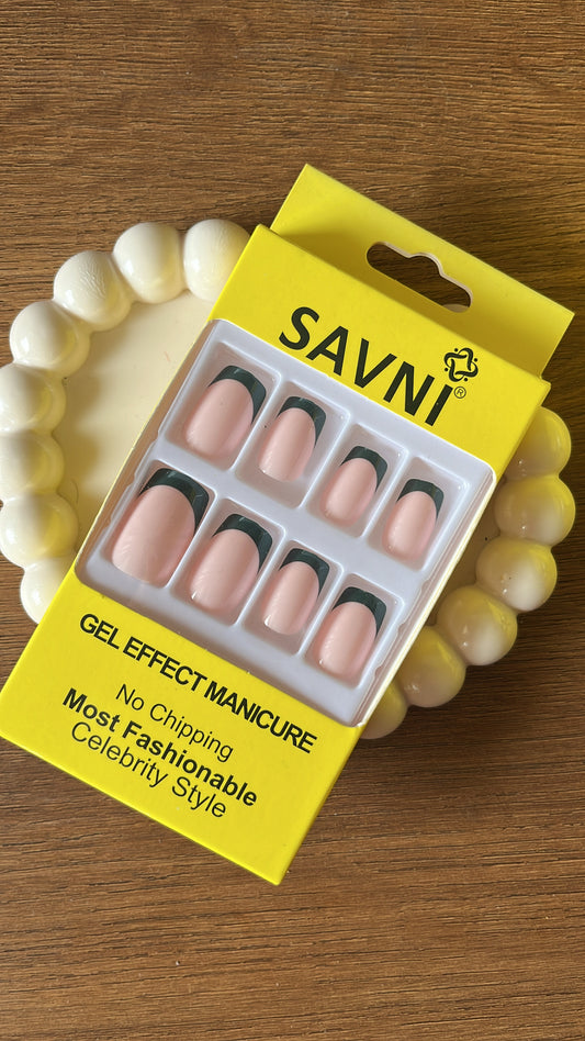 Black French tip: 12 nails in a box - Premium Nails