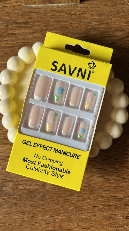 French Tip with flowers: 12 nails in a box - Premium Nails